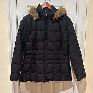 Calvin Klein Black Winter Jacket with Faux Fur Zip Off Hood, Size Large